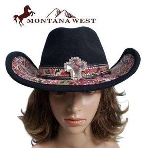 MONTANA WEST Ladies Paisley Trim Felt Cowgirl Hat